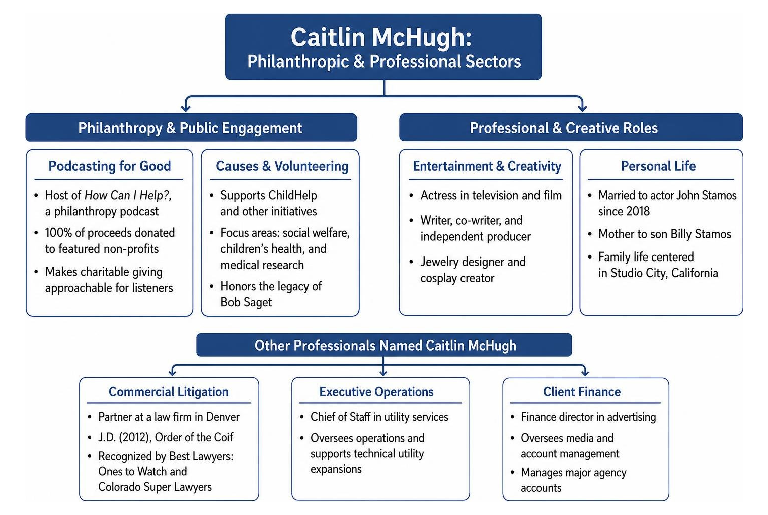 Overview of philanthropic and professional sectors associated with Caitlin McHugh