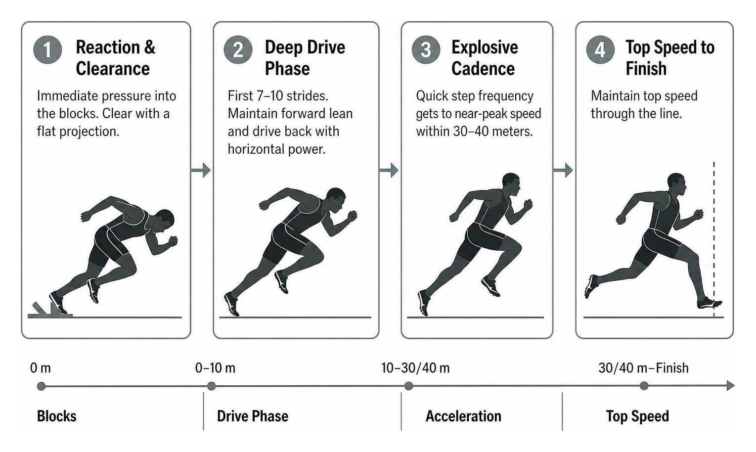 Sprint phase breakdown from blocks to finish
