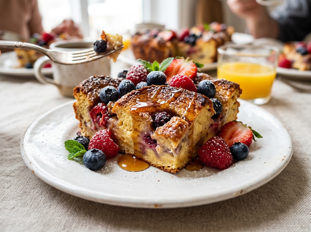 baked French toast with berries and maple syrup - brunch party menu baked French toast with berries and maple syrup - brunch party menu