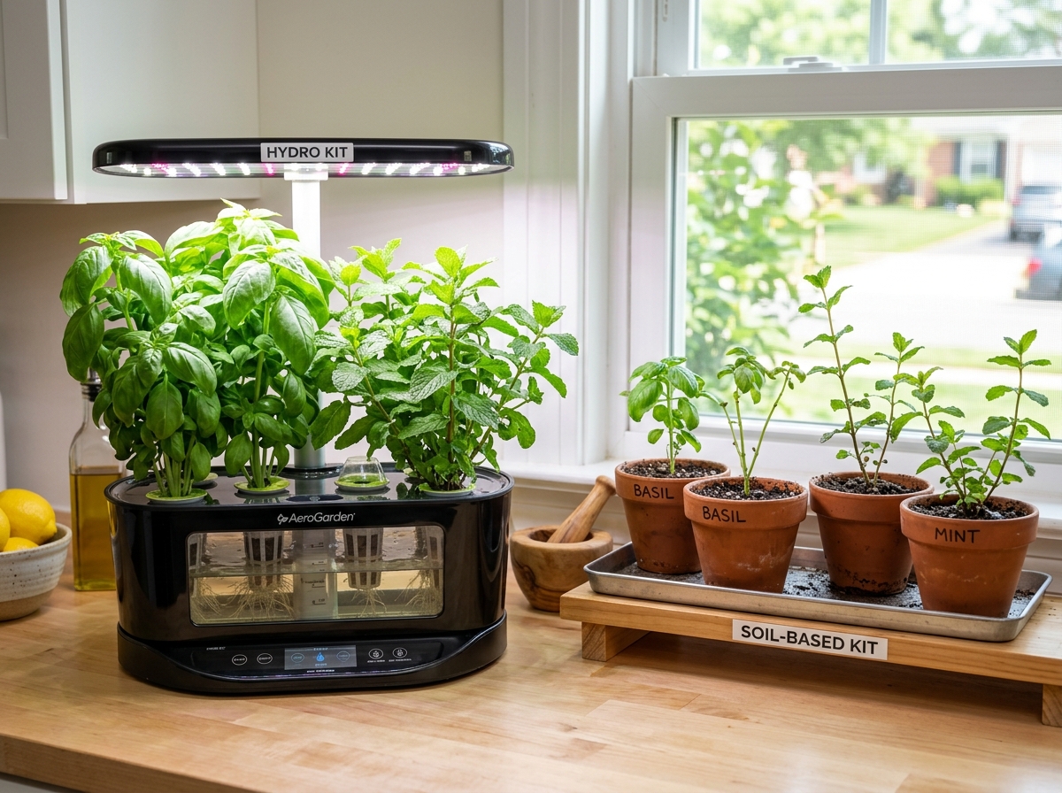 comparing hydroponic and soil-based setups - indoor herb and spice garden comparing hydroponic and soil-based setups - indoor herb and spice garden