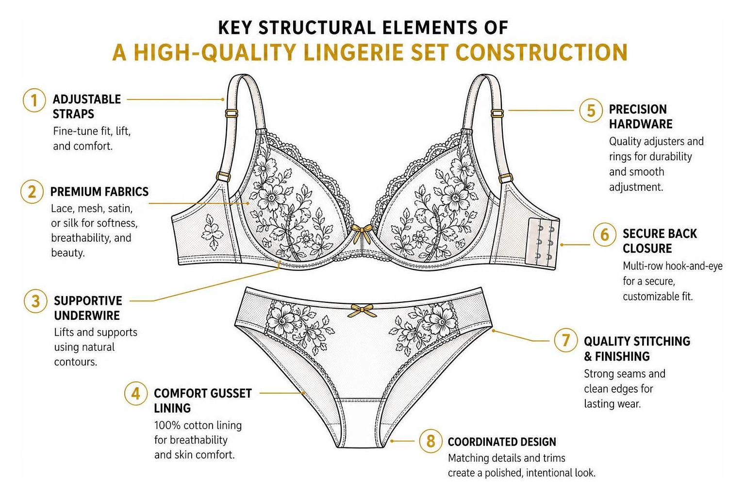 Key structural elements of a high-quality lingerie set construction