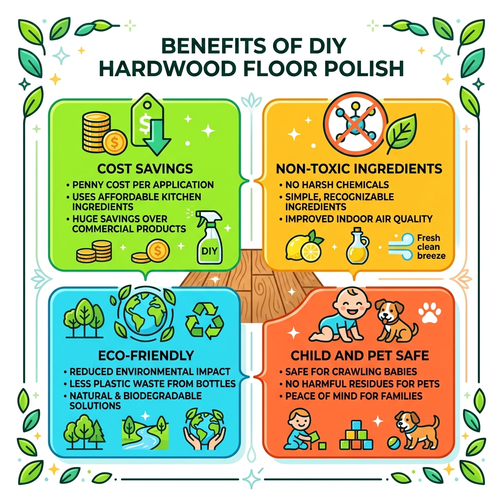 Benefits of DIY hardwood floor polish: cost savings, non-toxic ingredients, eco-friendly, child and pet safe - homemade Benefits of DIY hardwood floor polish: cost savings, non-toxic ingredients, eco-friendly, child and pet safe - homemade