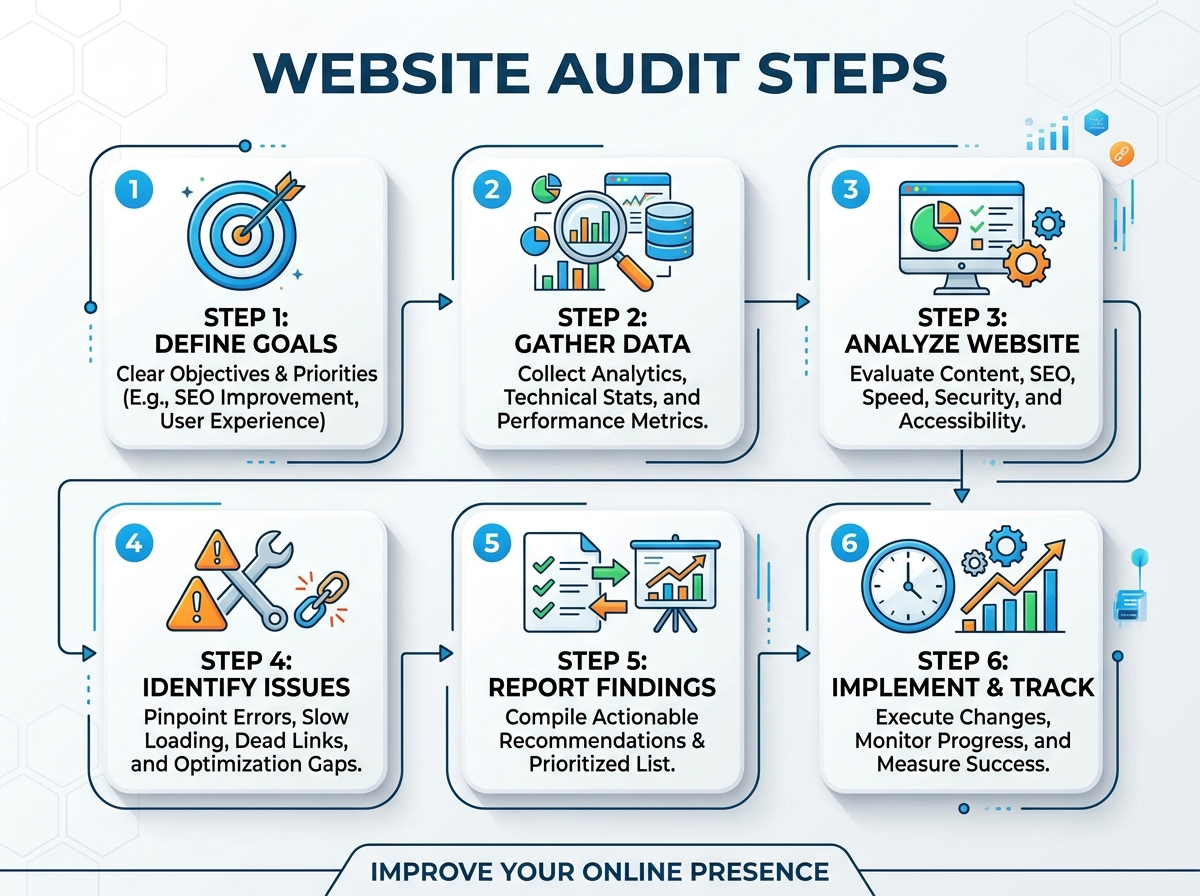 side-by-side comparison of a cluttered desktop site versus a clean, responsive mobile interface - website audit steps