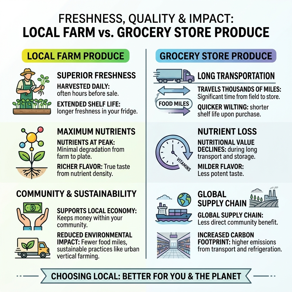 Comparison of local farm quality vs grocery store produce - microgreen suppliers near me infographic 