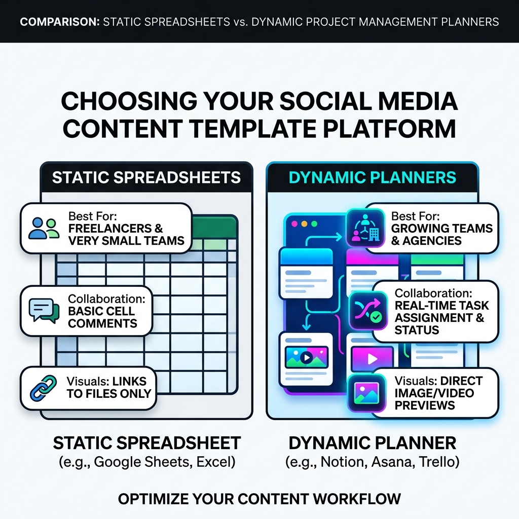 Static Spreadsheets vs Dynamic Project Management Planners - social media content creation template infographic Static Spreadsheets vs Dynamic Project Management Planners - social media content creation template infographic
