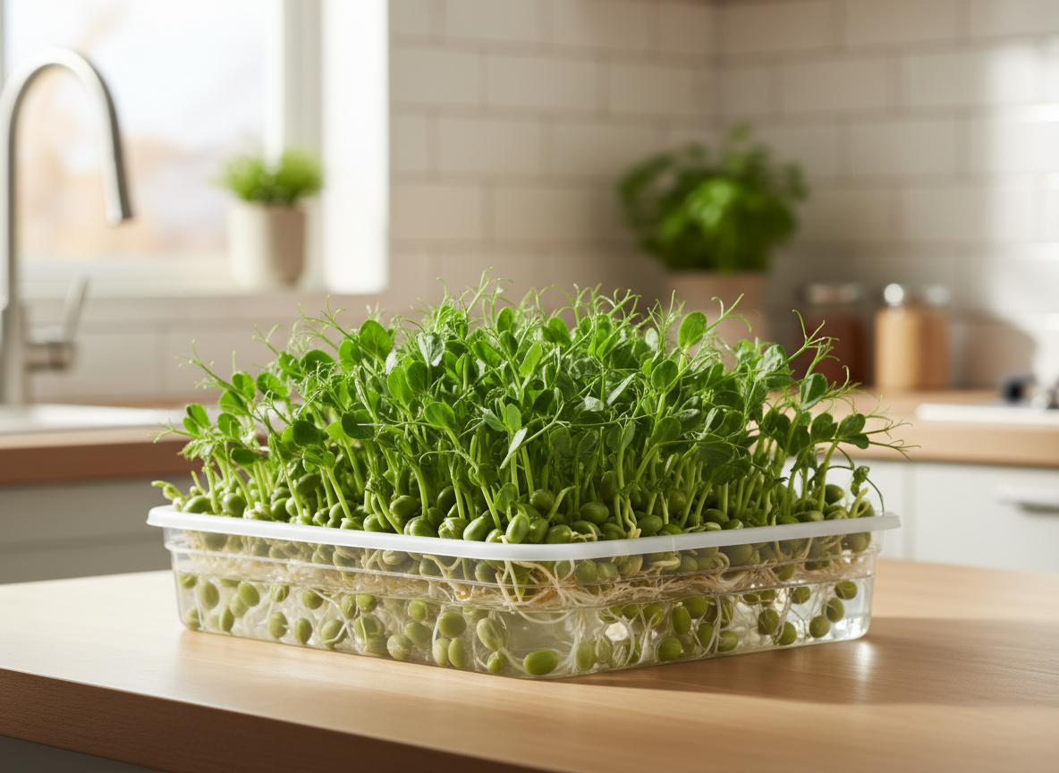 hydroponic mesh tray setup for pea shoots - growing pea shoots in water