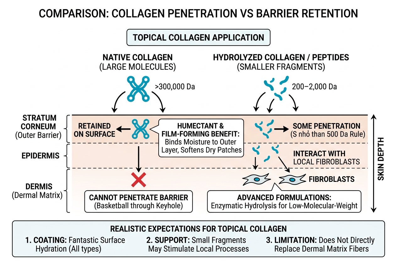 Collagen penetration through epidermal layers vs barrier retention