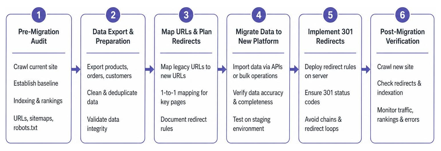 ecommerce data and redirect migration process flow