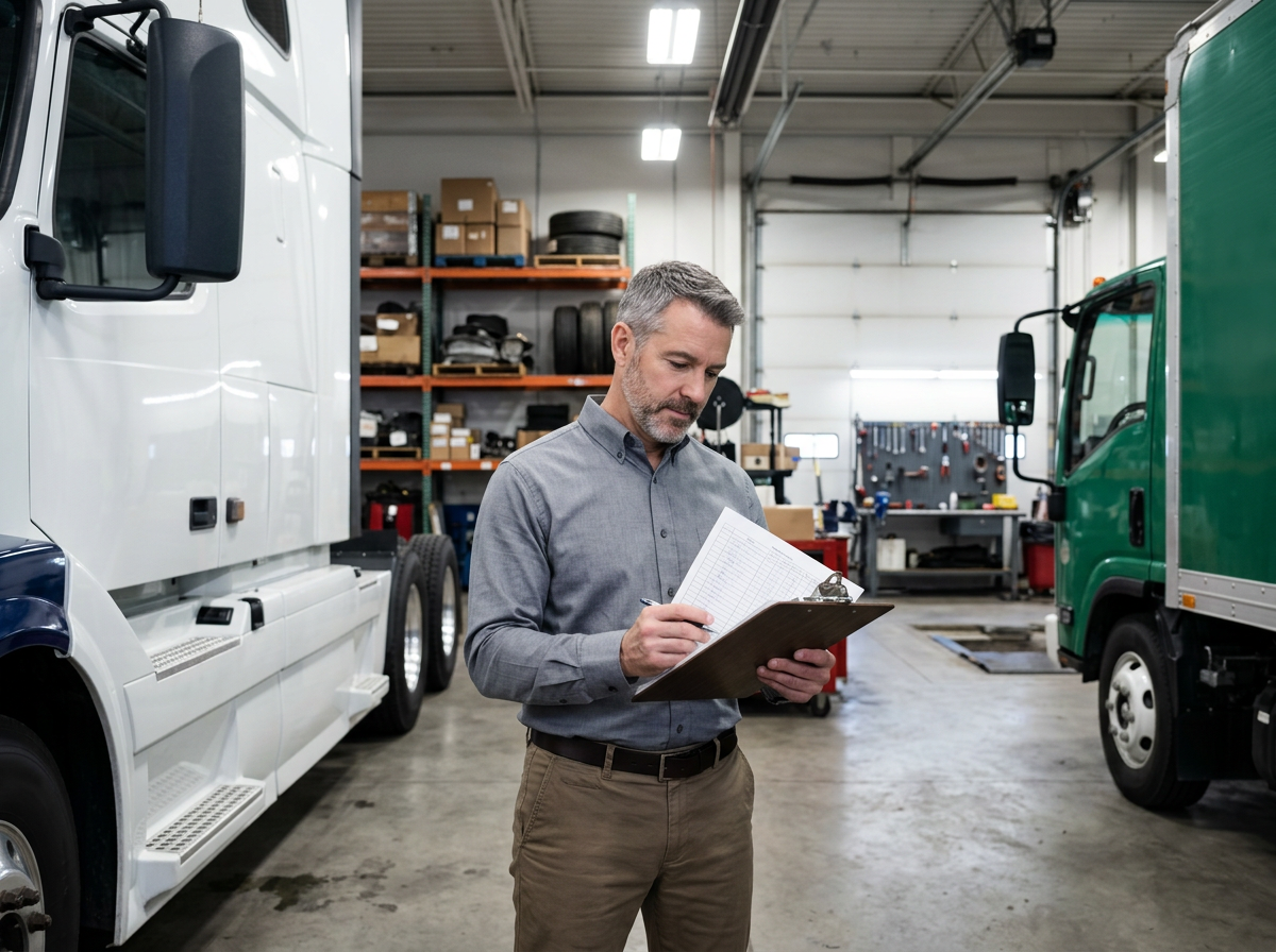fleet manager reviewing maintenance logs