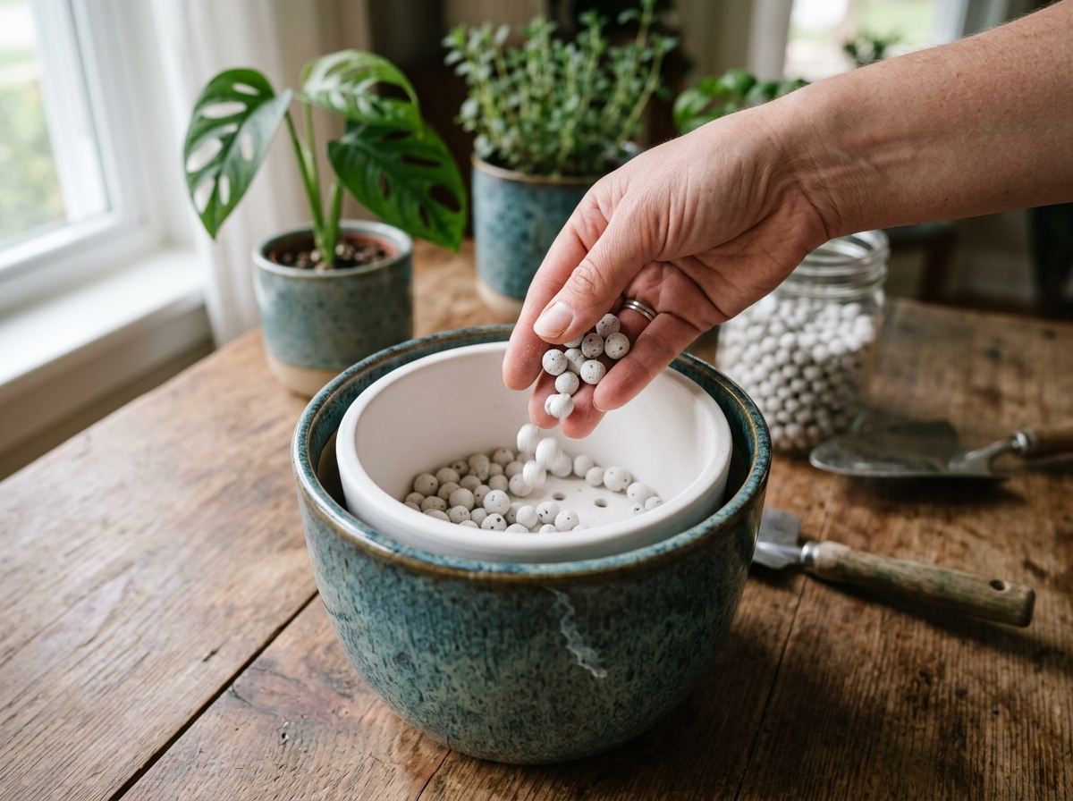 Adding aeration stones to the bottom of a ceramic self-watering planter insert - self watering planters ceramic