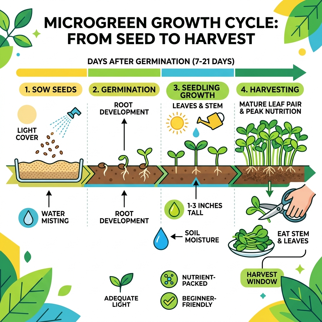 Microgreen growth cycle from seed to harvest infographic - What are microgreens infographic Microgreen growth cycle from seed to harvest infographic - What are microgreens infographic