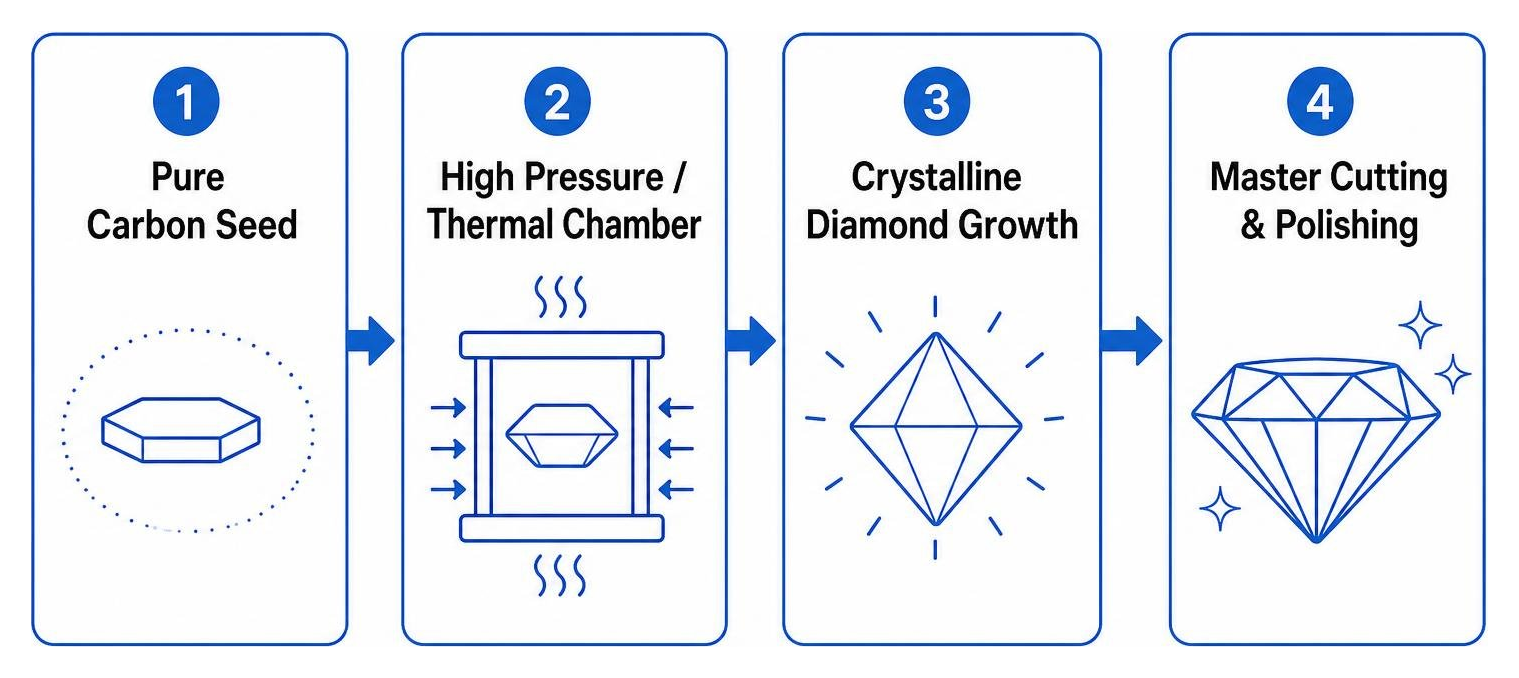 Process of growing and finishing lab-created diamonds Process of growing and finishing lab-created diamonds