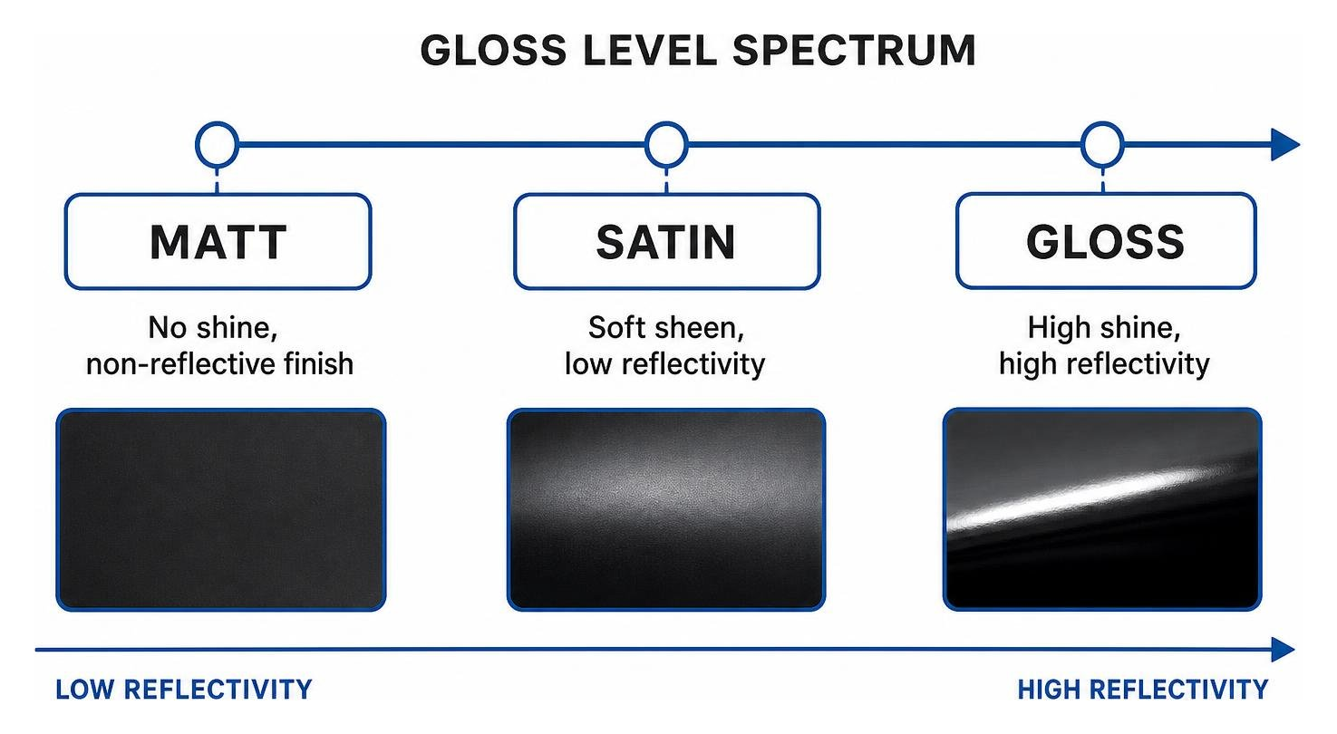 Gloss level spectrum diagram from Matt to Satin to Gloss