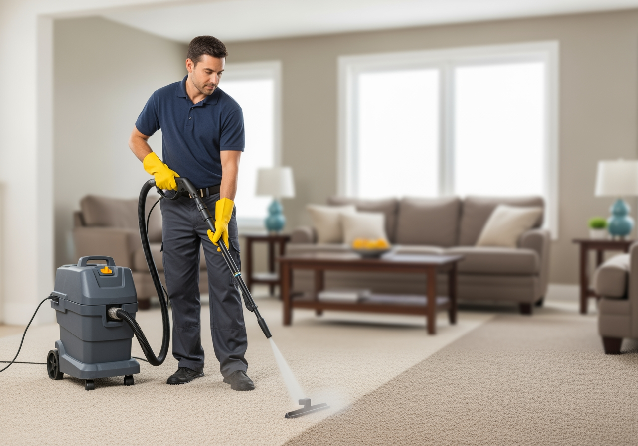 Professional cleaner using hot water extraction - affordable carpet cleaning