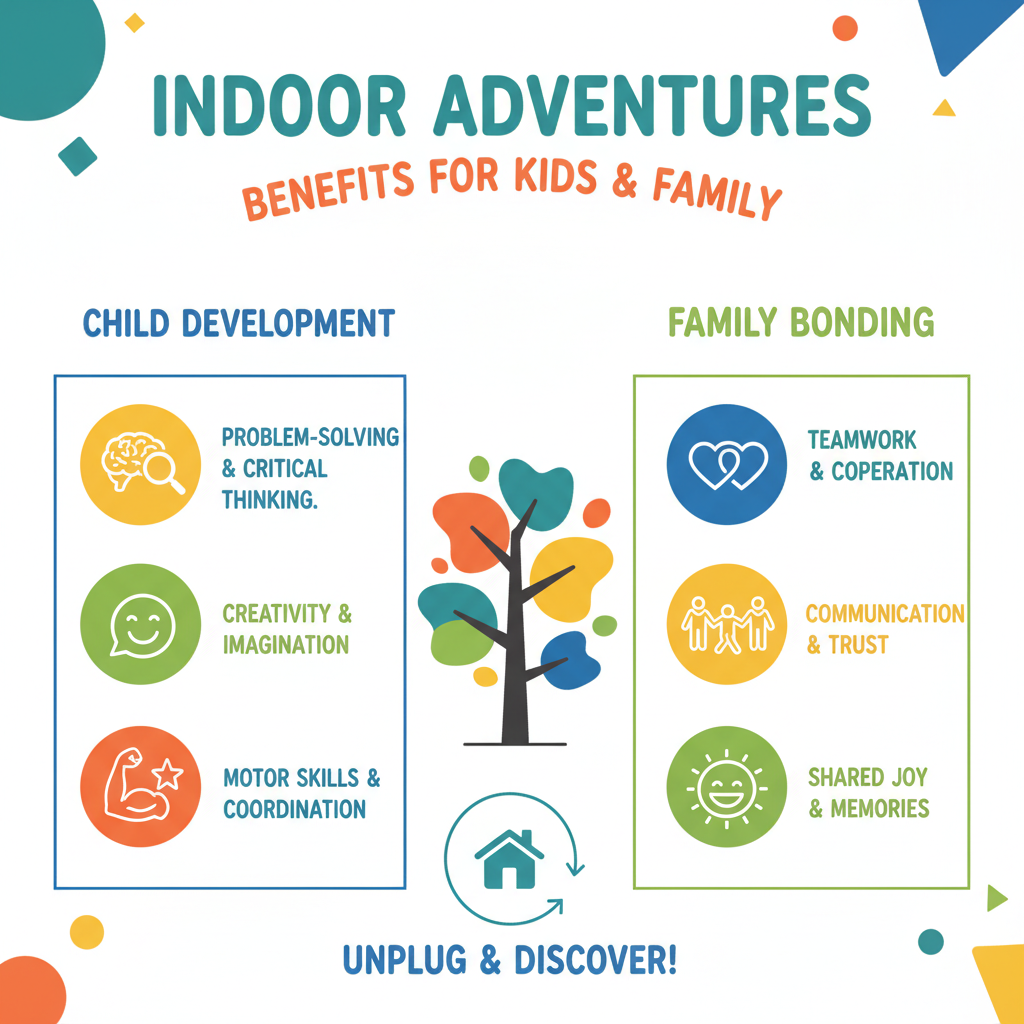 Benefits of indoor scavenger hunts for child development and family bonding - indoor scavenger hunt clues infographic 