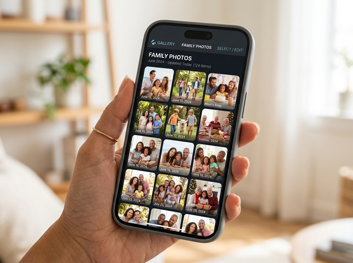 clean photo gallery interface on a smartphone screen - best free shared albums