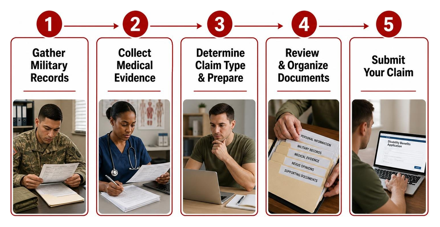 Sequential 5-step framework from records gathering to claim submission Sequential 5-step framework from records gathering to claim submission