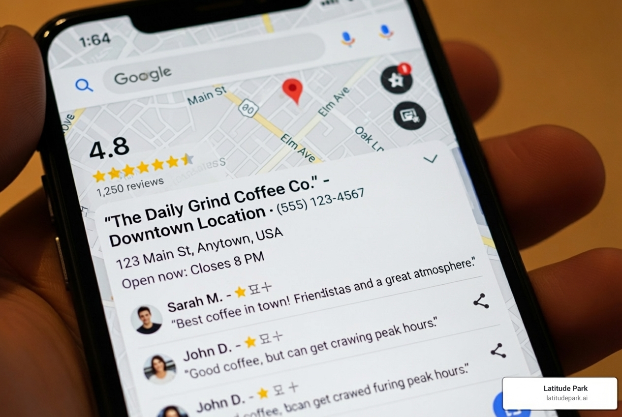 smartphone screen showing a Google Maps listing for a local franchise with positive reviews - franchise local marketing