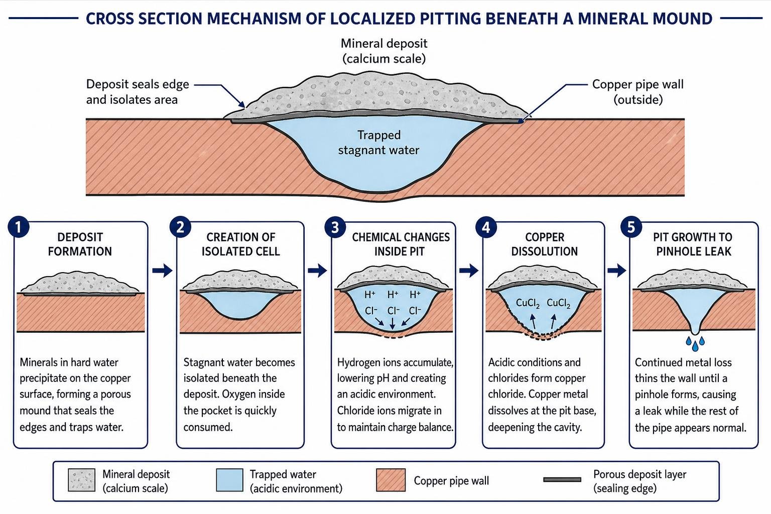 Cross section mechanism of localized pitting beneath a mineral mound Cross section mechanism of localized pitting beneath a mineral mound