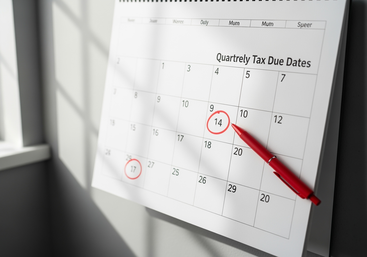 calendar with quarterly estimated tax due dates circled - consultant tax compliance