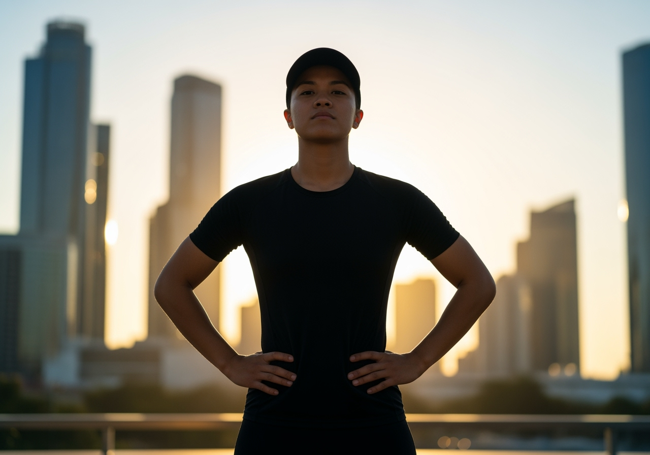 A person practicing a "power pose" as described by Amy Cuddy - executive presence coaching