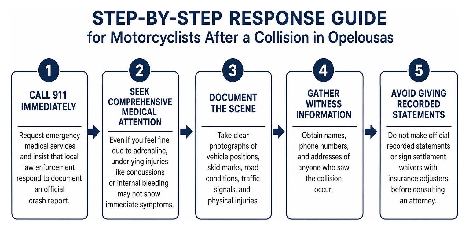 Step by step response guide for motorcyclists after a collision in Opelousas Step by step response guide for motorcyclists after a collision in Opelousas