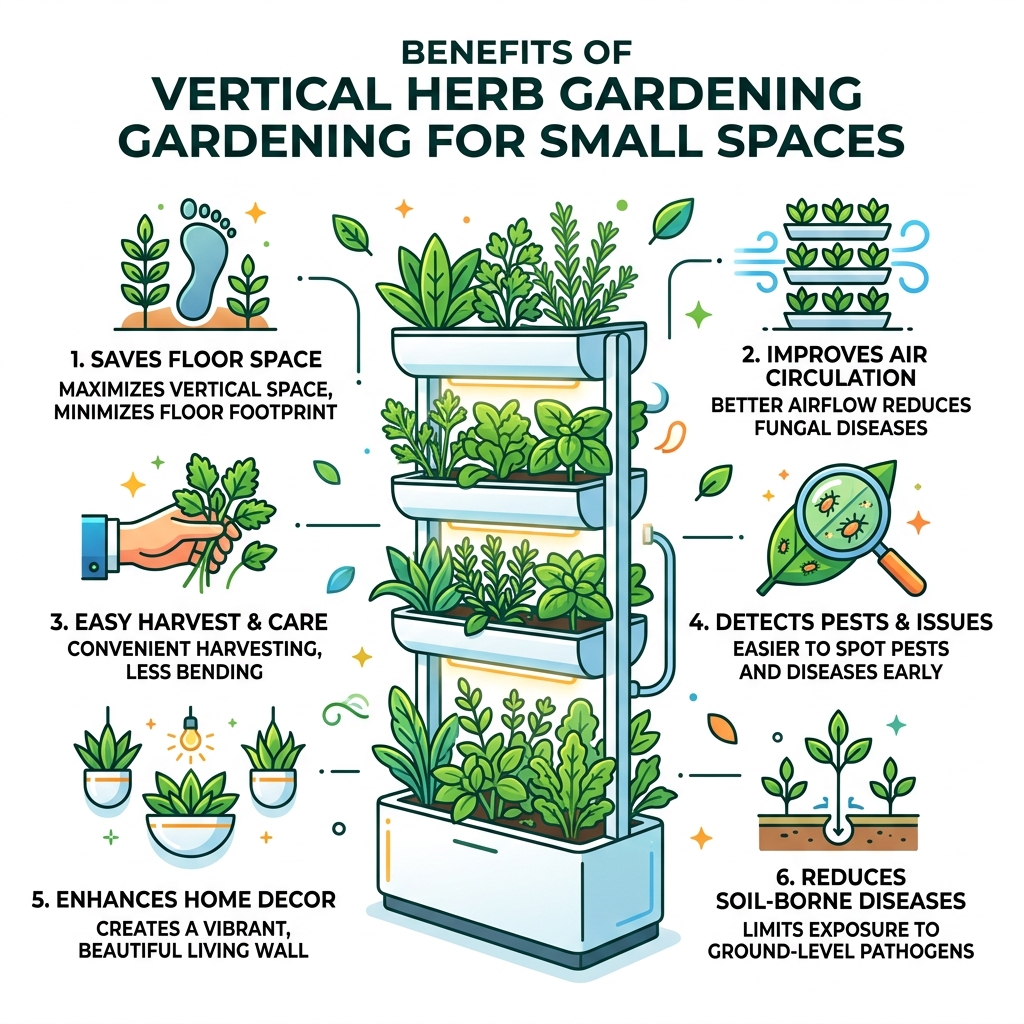 Benefits of vertical herb gardening for small spaces infographic - small wall herb garden infographic 