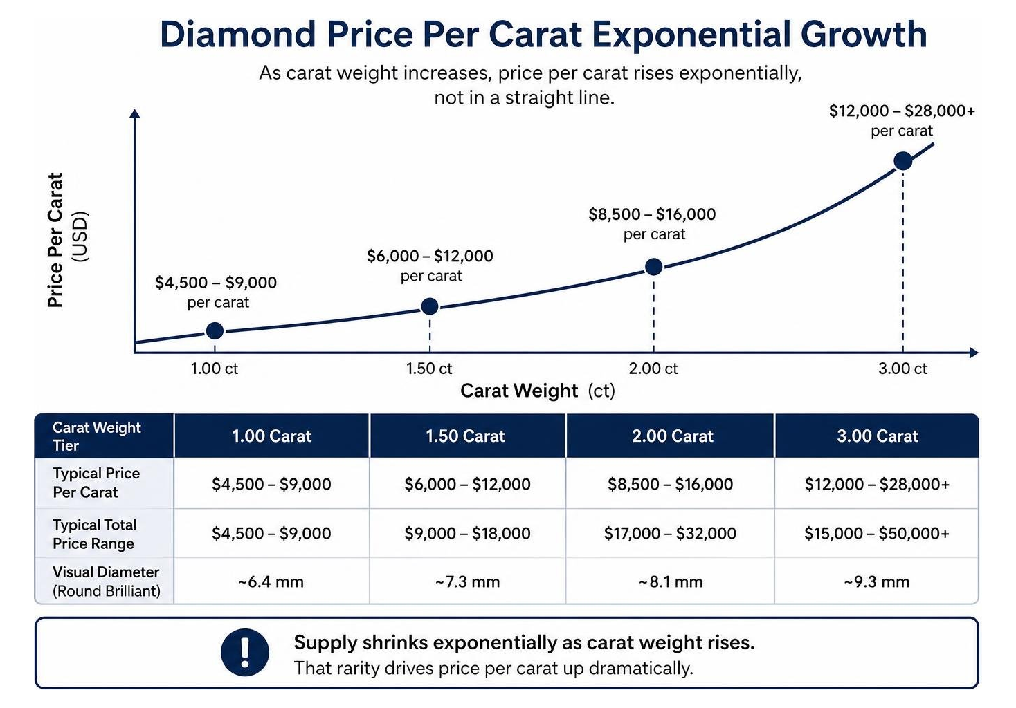 diamond price per carat exponential growth curve comparison