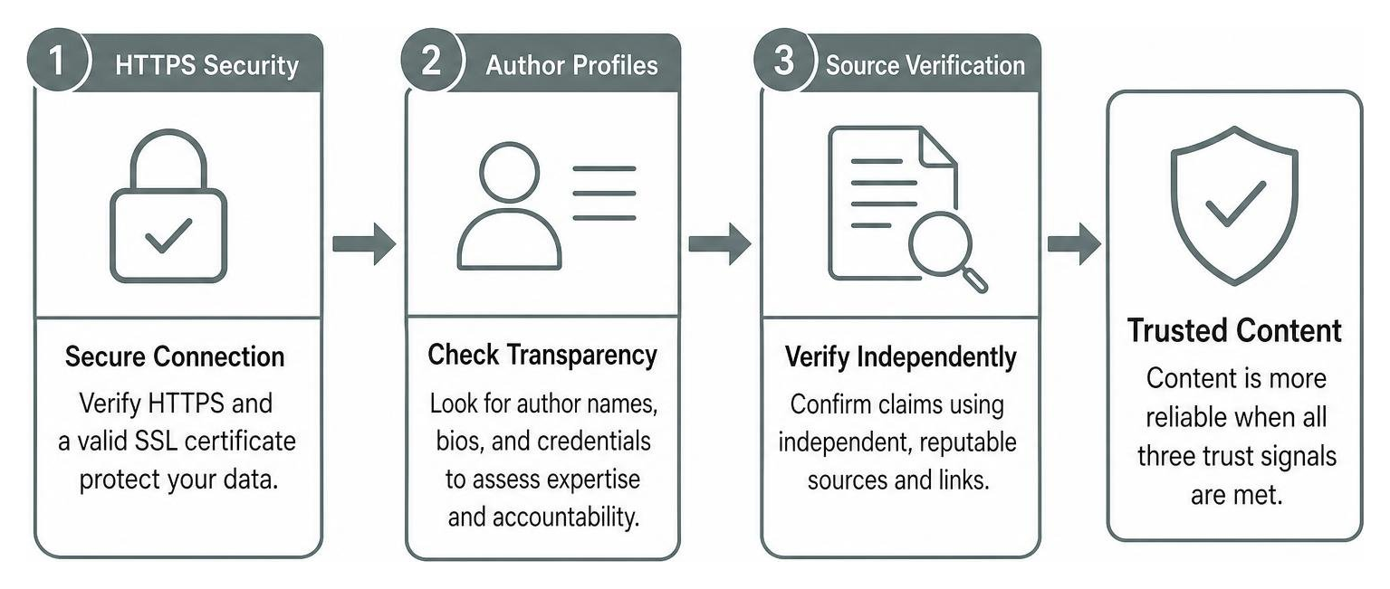 Evaluating website trust signals: HTTPS, author profiles, and independent source verification Evaluating website trust signals: HTTPS, author profiles, and independent source verification