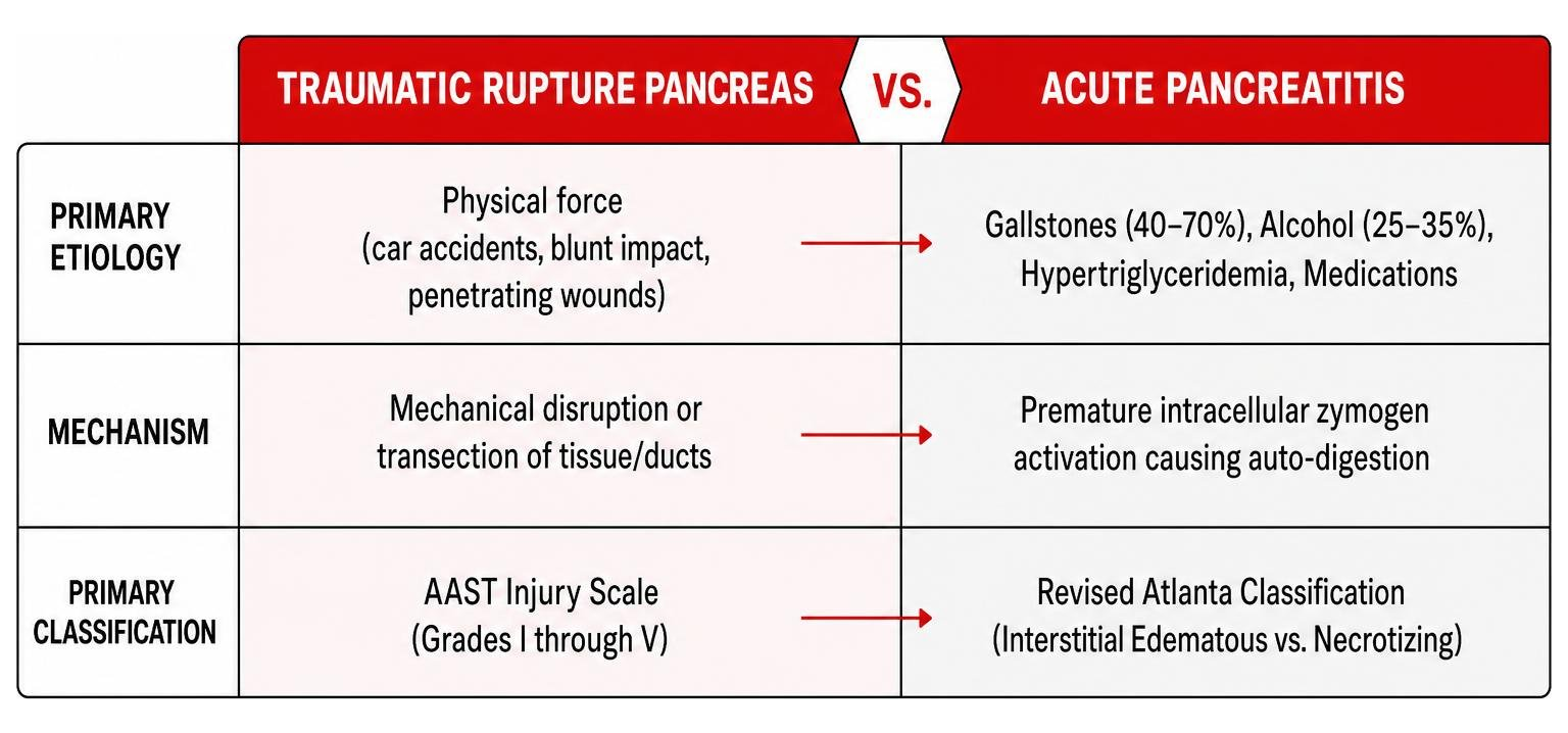 Comparison between traumatic pancreatic rupture and acute pancreatitis Comparison between traumatic pancreatic rupture and acute pancreatitis