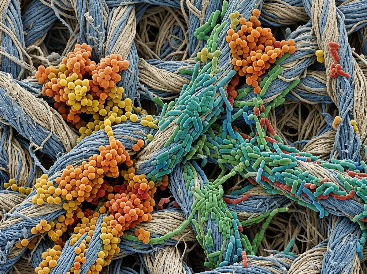 microscopic bacteria on fabric fibers - how to sanitize laundry naturally