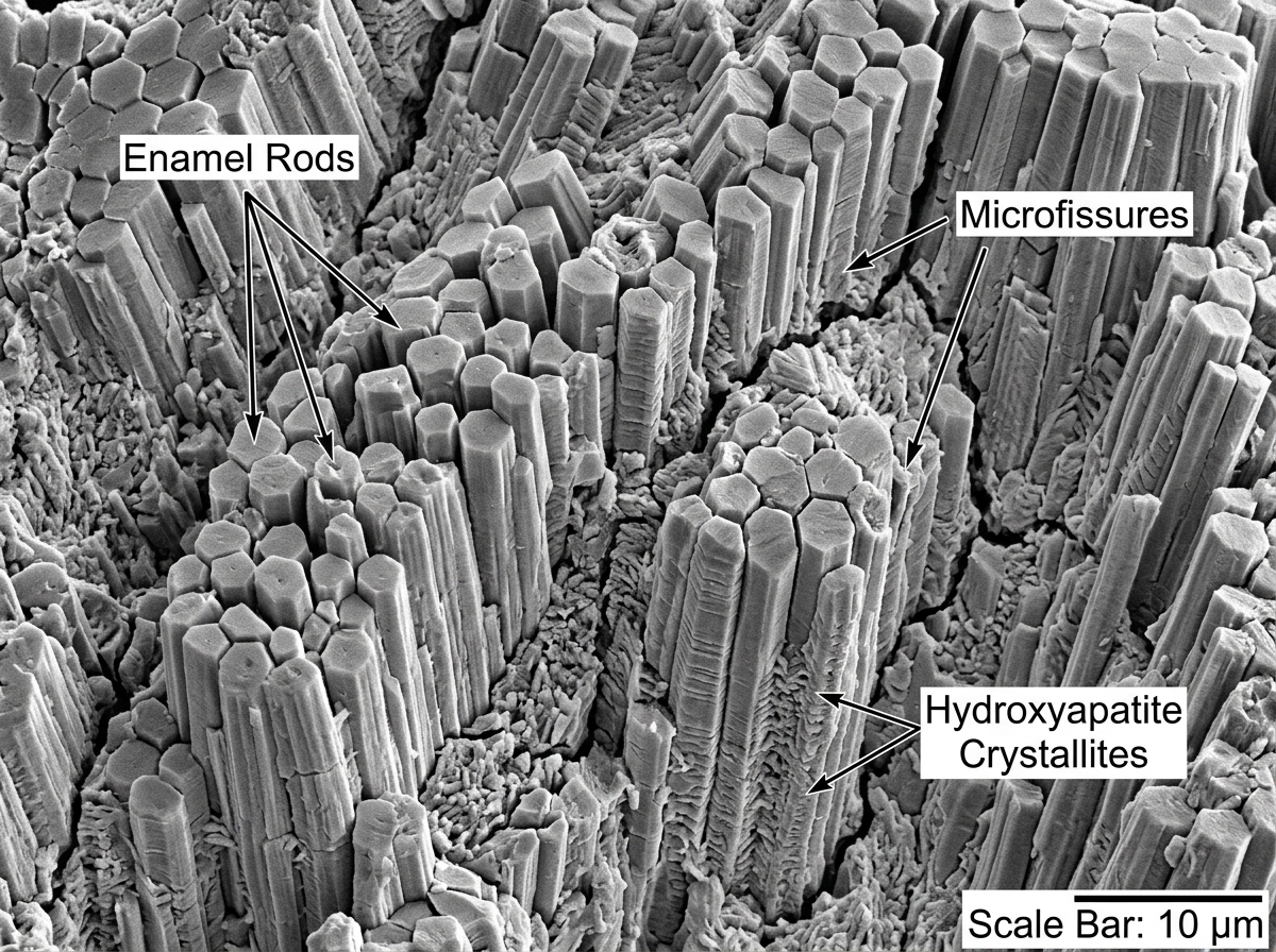 microscopic view of tooth enamel structure - chemical free dental care