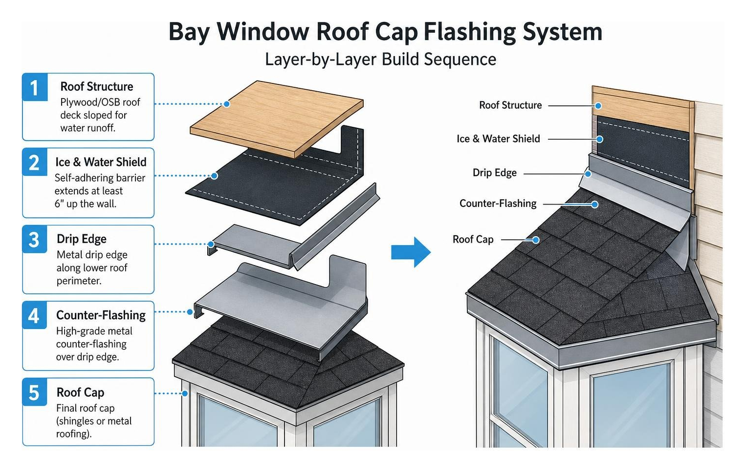 bay window roof cap flashing counter flashing and ice water shield layers