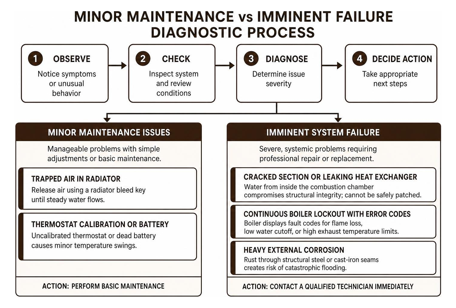 Minor maintenance vs imminent failure diagnostic process