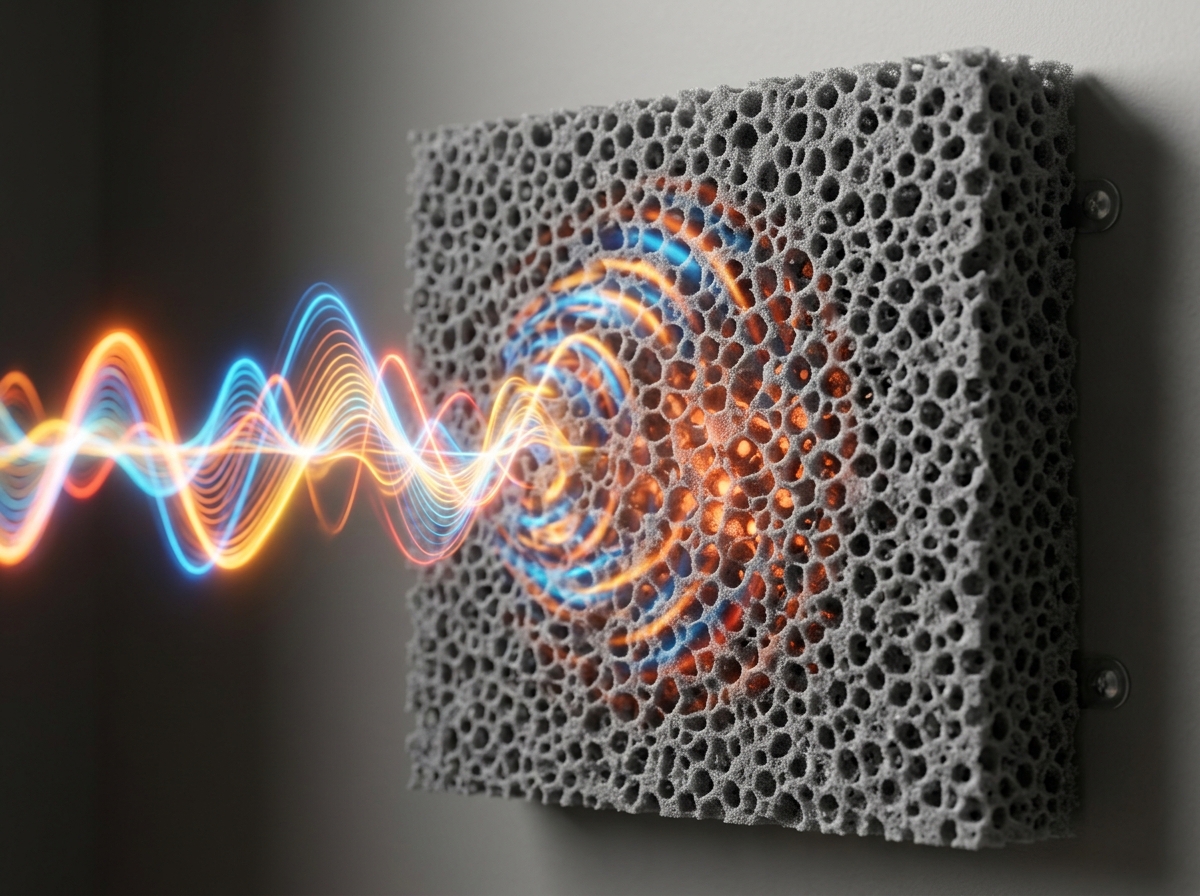 sound waves hitting a foam panel and being absorbed - acoustic panels for walls and ceilings