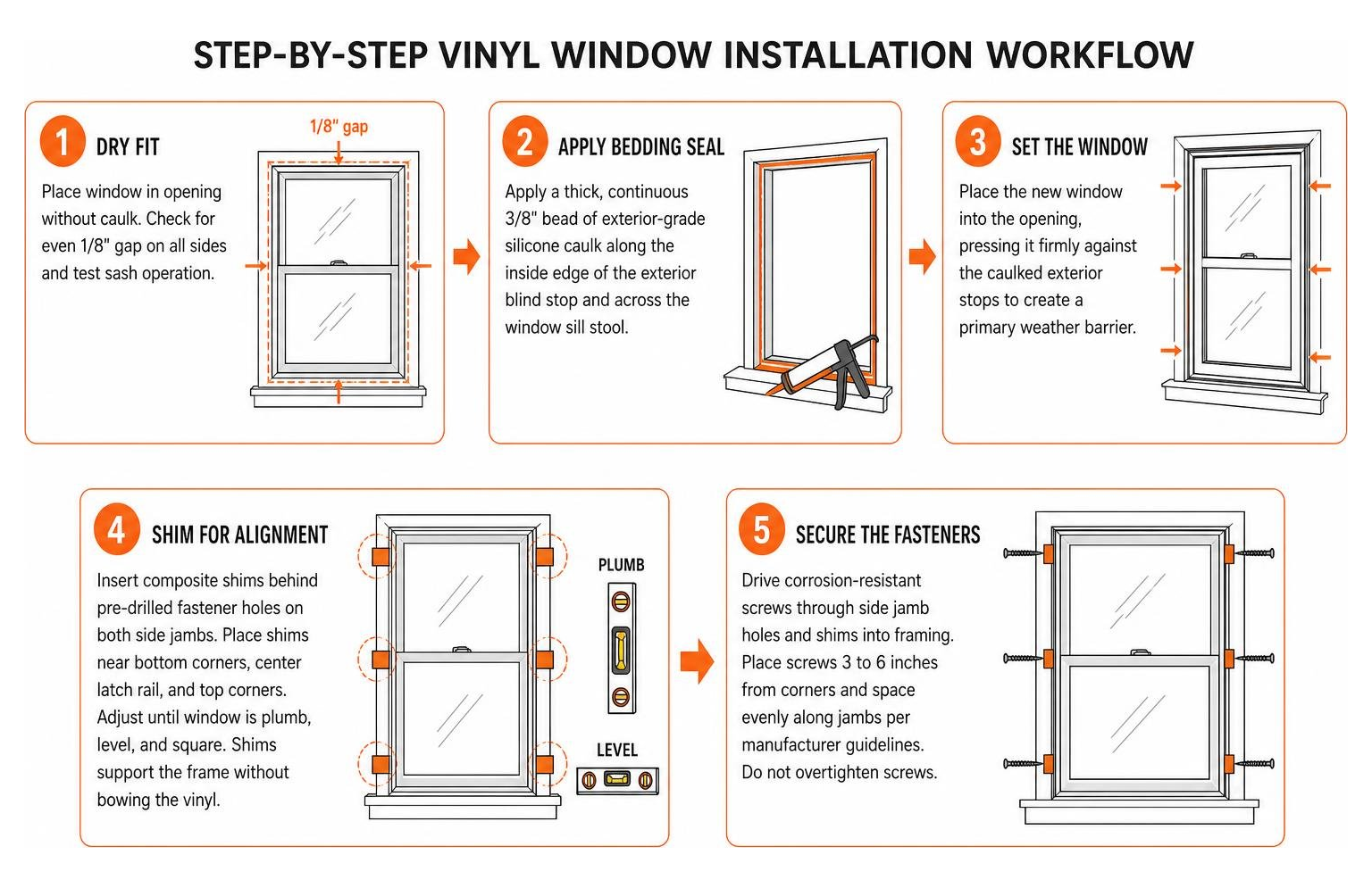 Step by step window installation workflow diagram