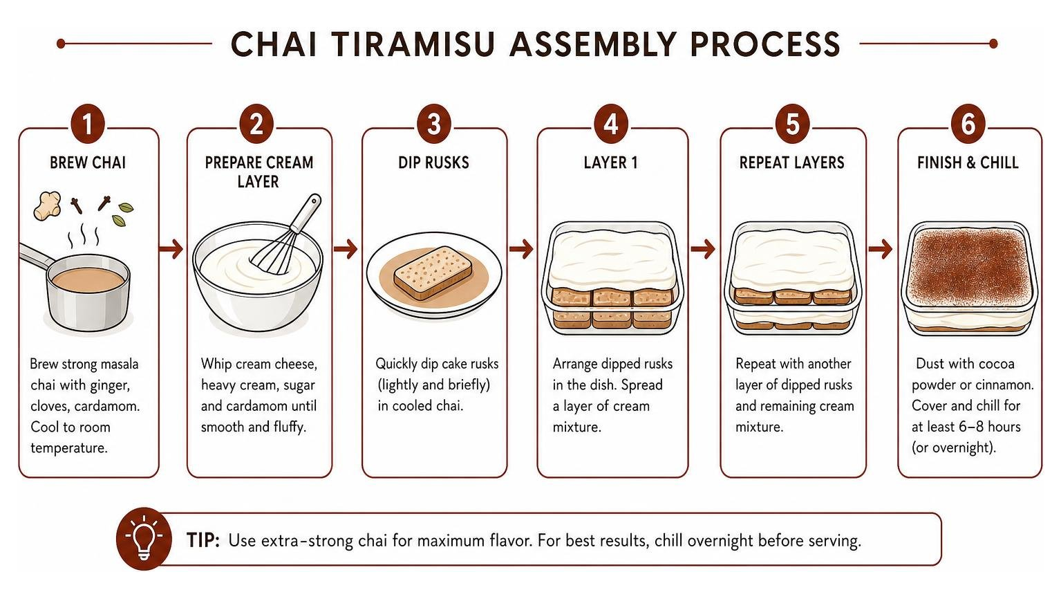 Chai tiramisu assembly process diagram