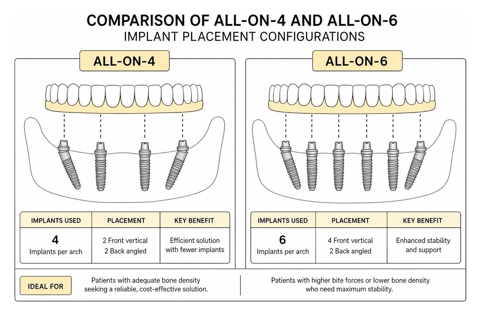 Comparison of All-on-4 and All-on-6 implant placement configurations