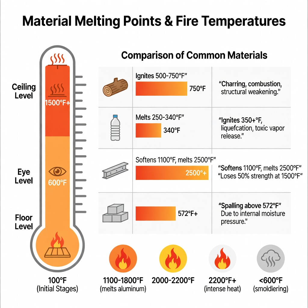 material melting points and fire temperatures - house fire temperature infographic 