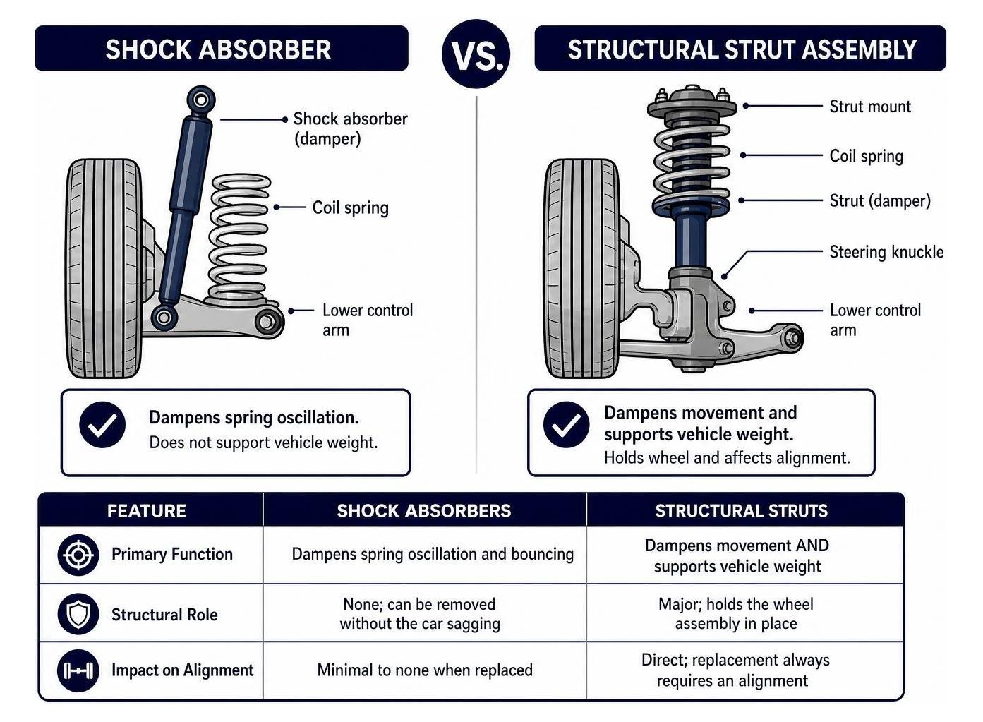 diagram of shock absorber vs structural strut assembly