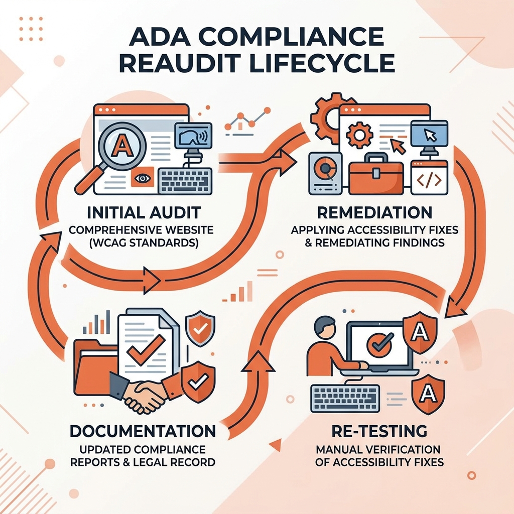 ADA compliance reaudit lifecycle from initial audit through remediation to re-testing and documentation - ada compliance ADA compliance reaudit lifecycle from initial audit through remediation to re-testing and documentation - ada compliance