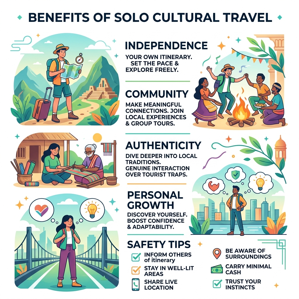 Benefits of solo cultural travel: independence, community, authenticity, personal growth, safety tips - best cultural trips