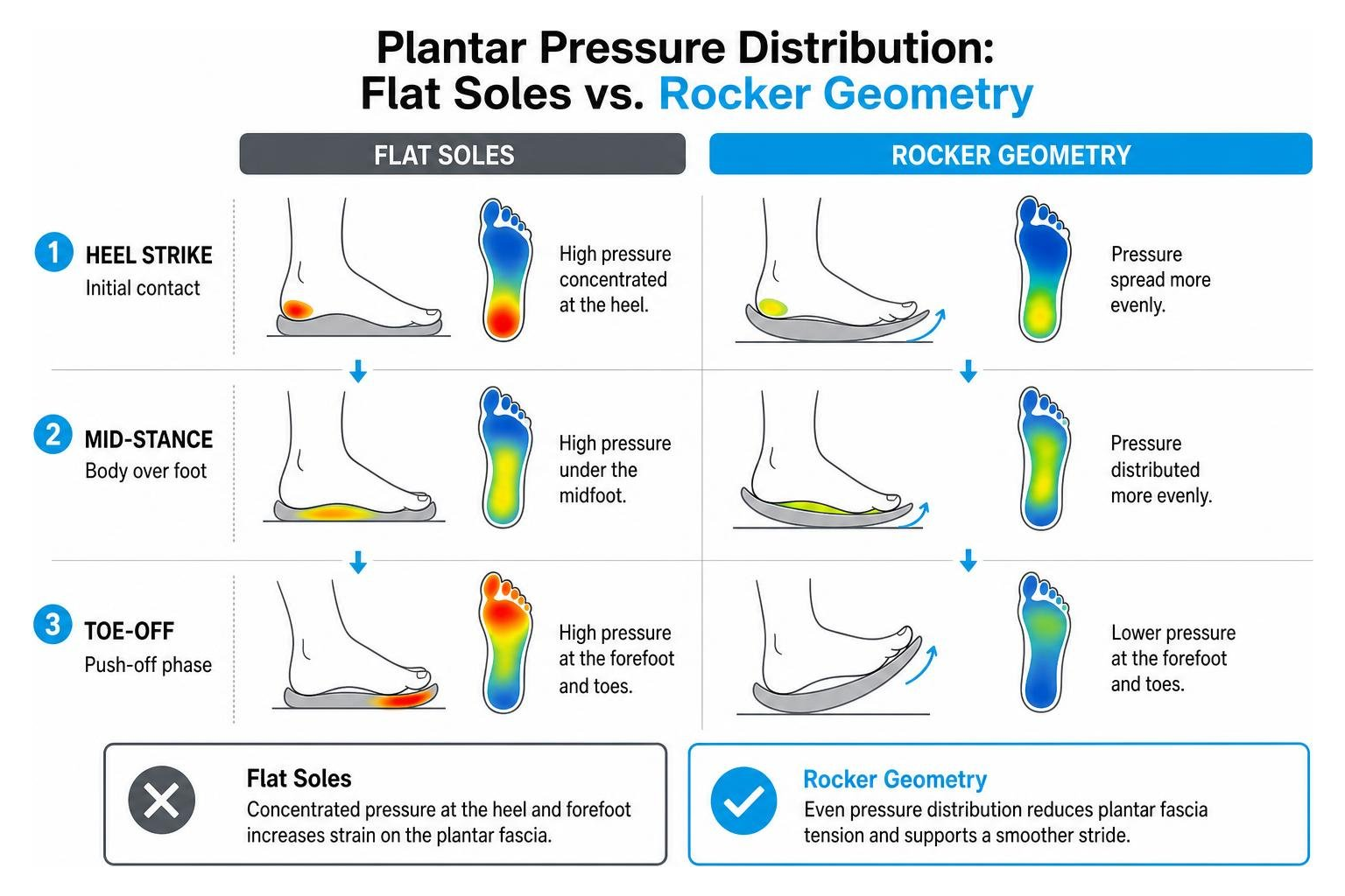 Plantar pressure distribution comparison between flat soles and rocker geometry Plantar pressure distribution comparison between flat soles and rocker geometry