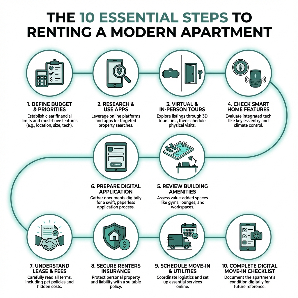 Infographic: The 10 Essential Steps to Renting a Modern Apartment - modern apartment renting infographic