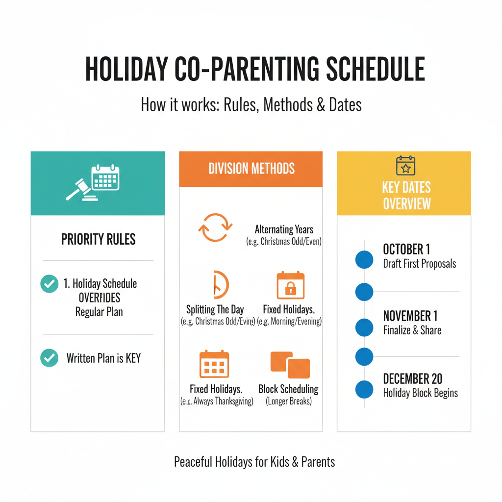 How holiday co-parenting schedules work: priority rules, division methods, and key dates overview - holiday co parenting
