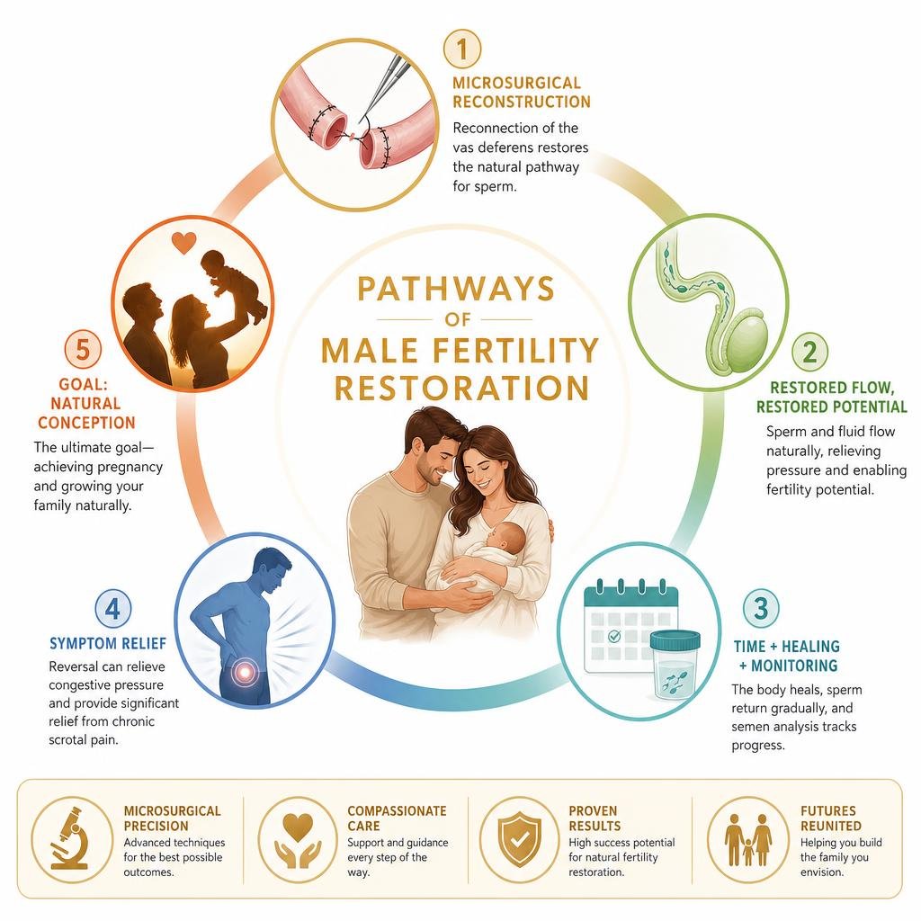 Pathways of male fertility restoration infographic