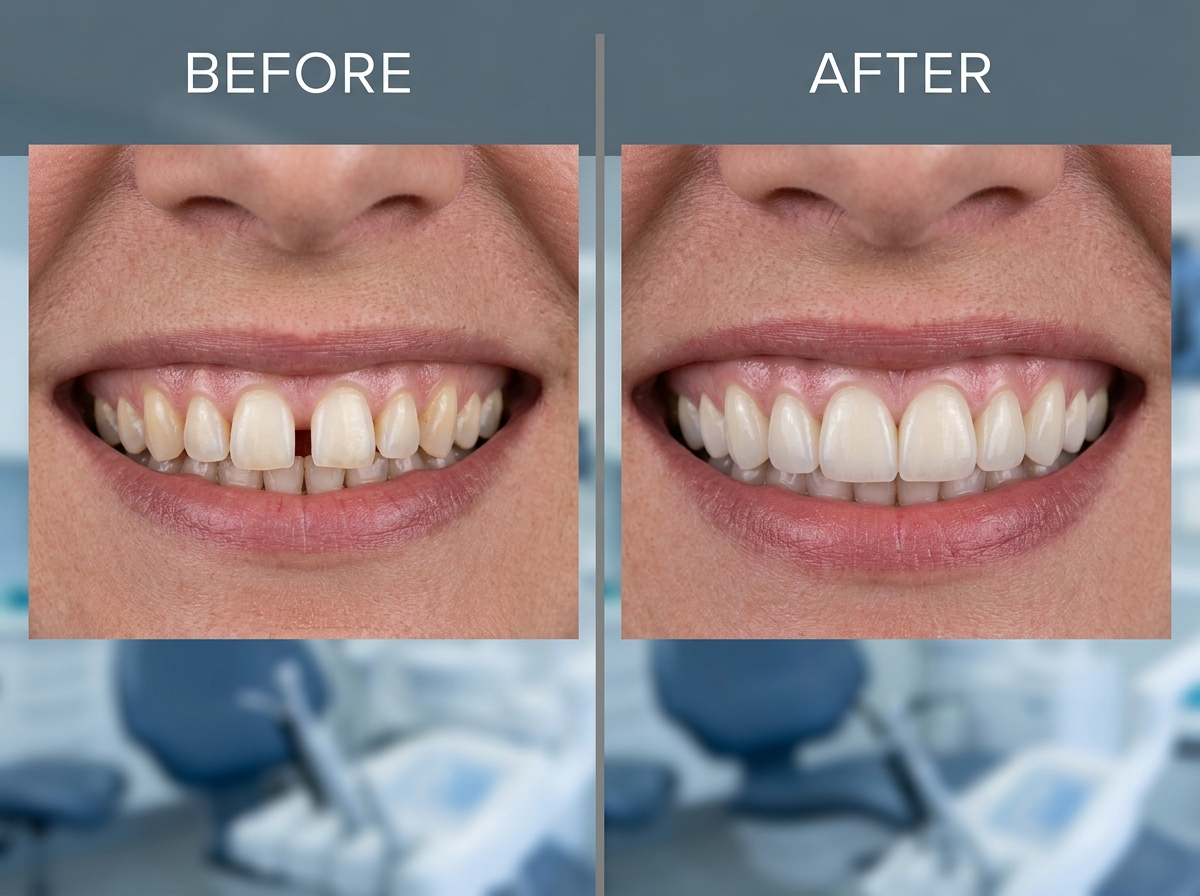 Before and after results of gap closure using dental bonding - teeth bonding near me