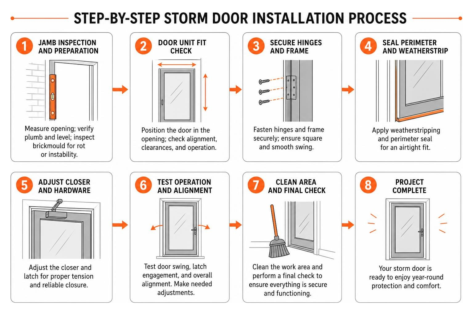 Step-by-step storm door installation process