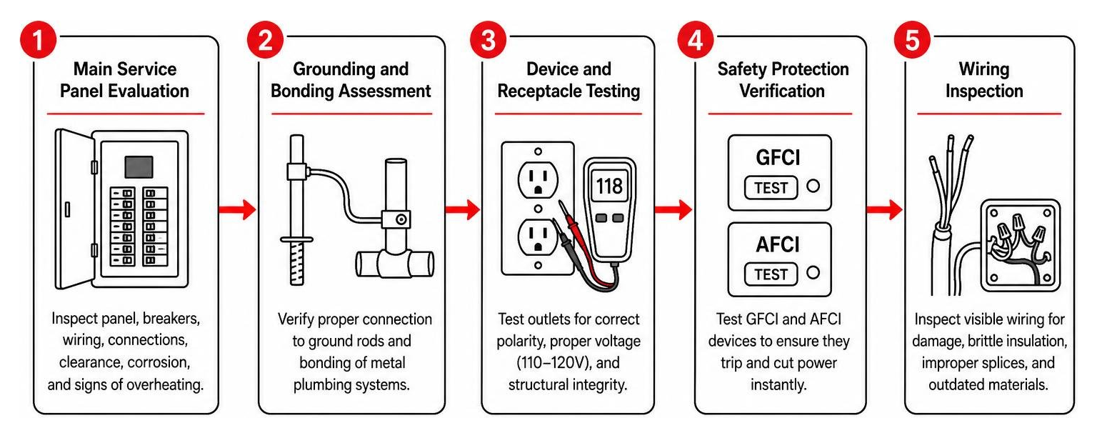 Process diagram of a comprehensive home electrical inspection Process diagram of a comprehensive home electrical inspection