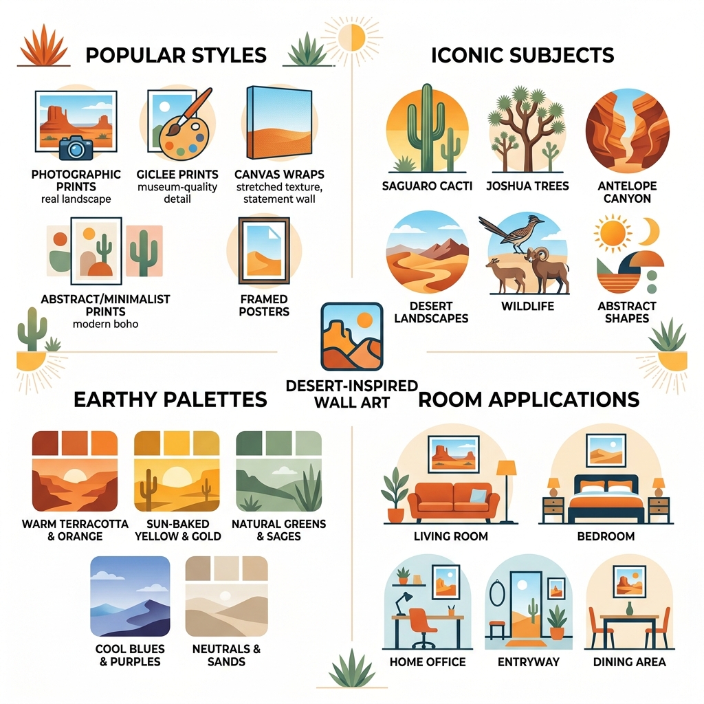 Key elements of desert-inspired wall art: styles, subjects, palettes, and room applications - desert inspired wall art Key elements of desert-inspired wall art: styles, subjects, palettes, and room applications - desert inspired wall art